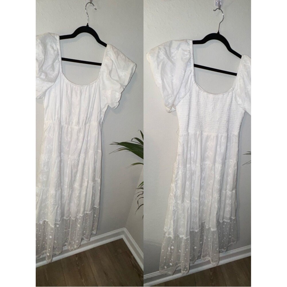 Listicle White Puff Sleeve Midi Dress